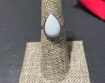 Teardrop White Buffalo Ring/White Stone Ring/Sterling Silver Ring/Teardrop Ring