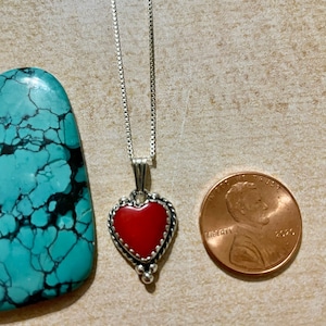 Red Coral Heart Pendant/Sterling Silver/Box Chain/Heart Necklace/Coral/Coral Pendant/Coral Heart Necklace/Coral Heart