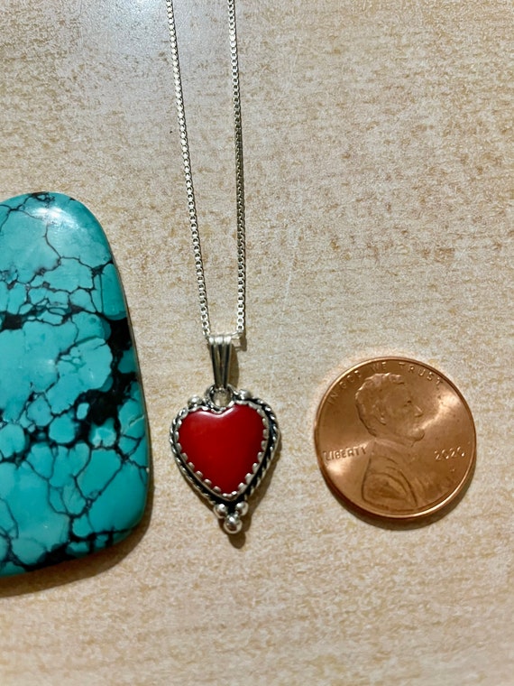 Sterling Silver Red Coral Heart Pendant Sterling Silver Red Coral Heart Pendant