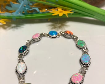 Sterling Silver Bracelet- Multi Color Opal Color-Lovely Bracelet For Her/ Valentine Gift / Bracelet