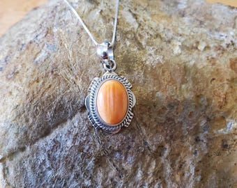 Spiny Oyster Pendant/Sterling Silver Necklace /Yellow Spiny Oyster Pendant /Statement Spiny Oster Pendant/Orange Spiny Oster/Gift/LL800