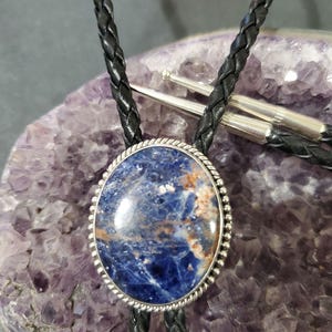 Blue Sodalite Bolo Tie/Blue Stone Bolo Tie/Sterling Silver Bolo Tie/Bolo Tie/Made In USA/B60C