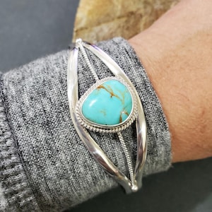 Turquoise Cuff Bracelet/Matrix Turquoise Bracelet Cuff/Turquoise Silver Cuff/Blue Turquoise Cuff/Turquoise Bangle/Gift Her/C4