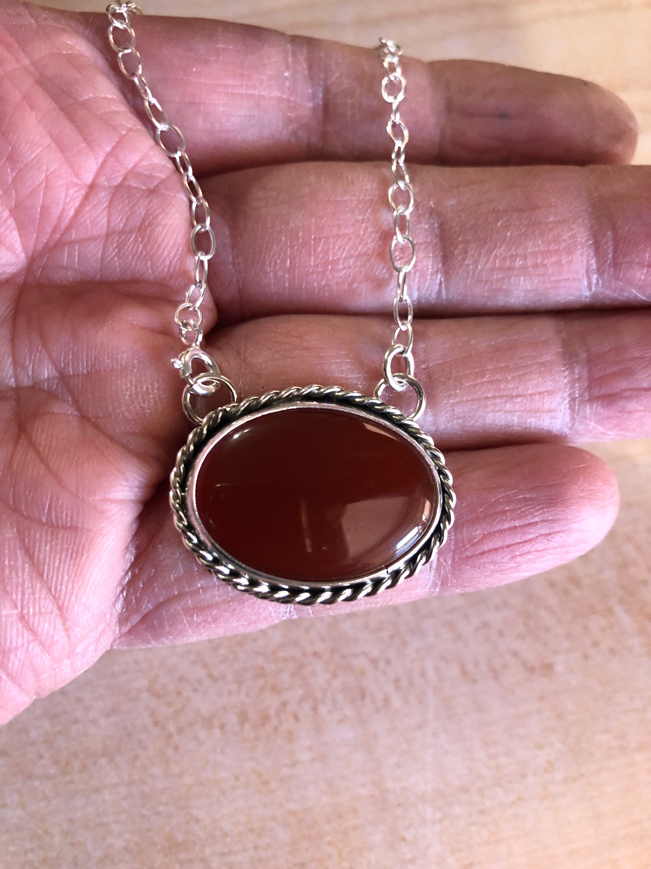 Red Stone Necklace /Sterling Silver/Large Red Stone Etsy