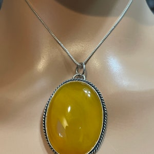 Beautiful Yellow Agate Pendant/Large Yellow Stone Pendant/Large Size Yellow Agate Pendant Necklace/Sterling Silver Pendant/Yellow Pendant