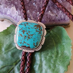 Turquoise Bolo Tie /Blue Turquoise Bolo Tie/Leather Bolo Tie /Genuine 925 Sterling Silver Bolo/Matrix Turquoise Bolo Tie/Gift For Her/B129