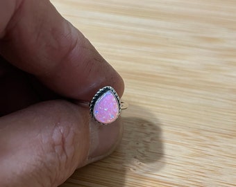 Small Pink Opal Ring/Teardrop Ring/Stackable Opal Ring/Sterling Silver/Pink Opal Ring/Dainty Teardrop Pink Opal Ring/Made In USA