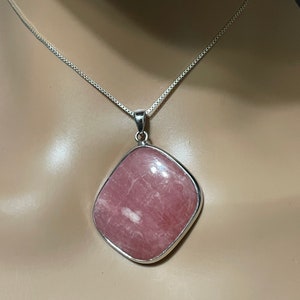 Rhodochrosite Stone Necklace /Sterling Silver/Large Pink Stone Pendant/Healing Necklace /Natural Rhodochrosite Pendant