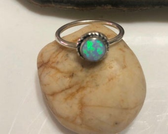 Blue Fire Opal Ring /Solid Band/Dainty Ring /Sterling Silver /Handmade Jewelry/Silver Ring