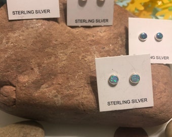 4mm Opal Stud Earrings /bundle 4 Pairs /Round Opal Stud /Opal Post /Sterling Silver Opal /Opal Color /Opal Post Earring /Round Stud Opal /US