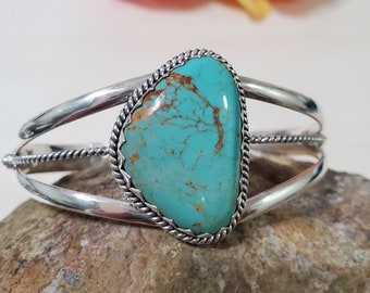 Blue Turquoise Cuff/Sterling Silver Cuff/Turquoise Cuff Bracelet/Turquoise Bangle/Turquoise Bracelet/Gold Matrix Turquoise Cuff/QT15