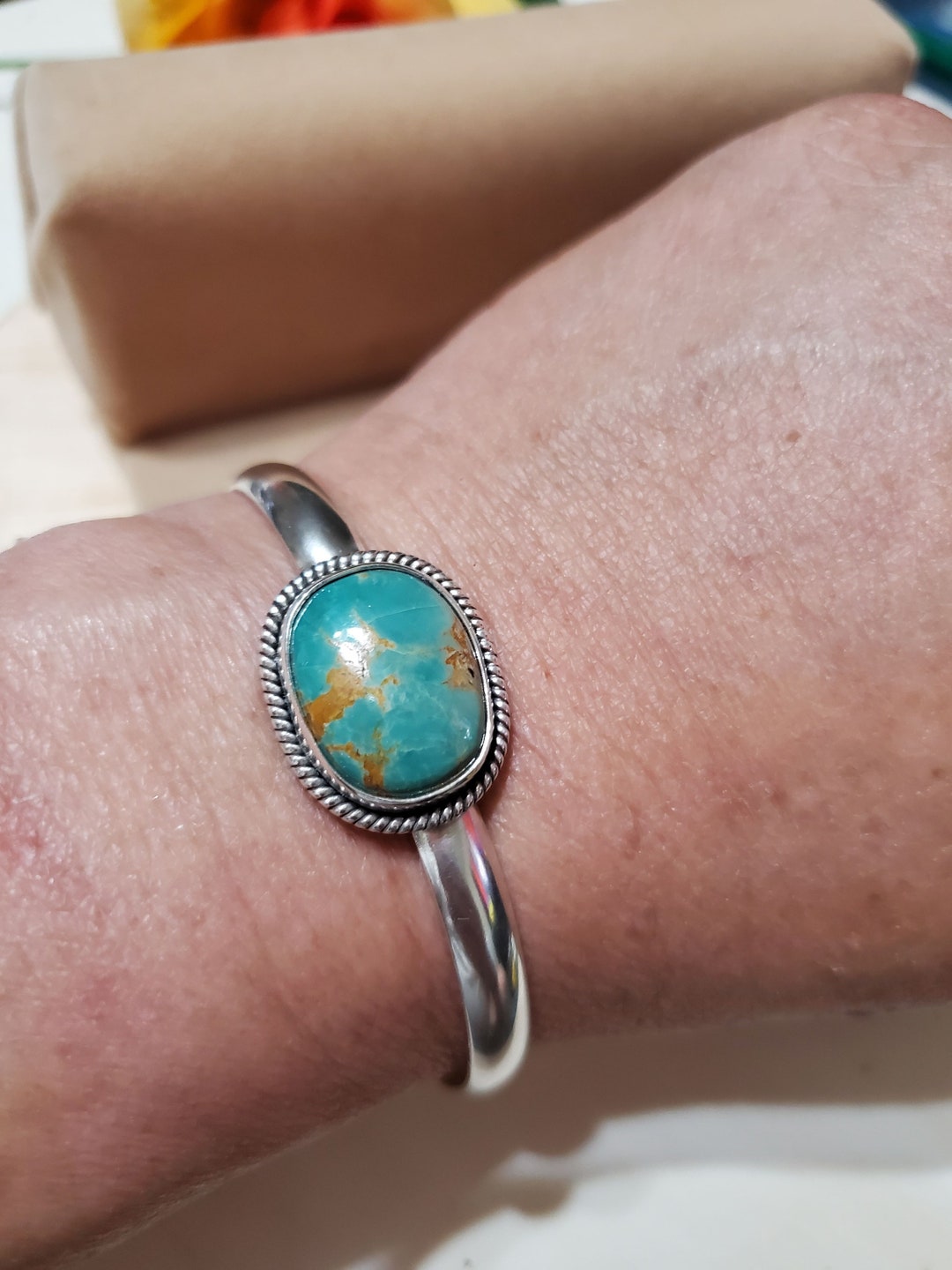 Turquoise Cuff Blue Turquoise Cuff/sterling Silver Cuff/#8 Turquoise Cuff Bracelet ...