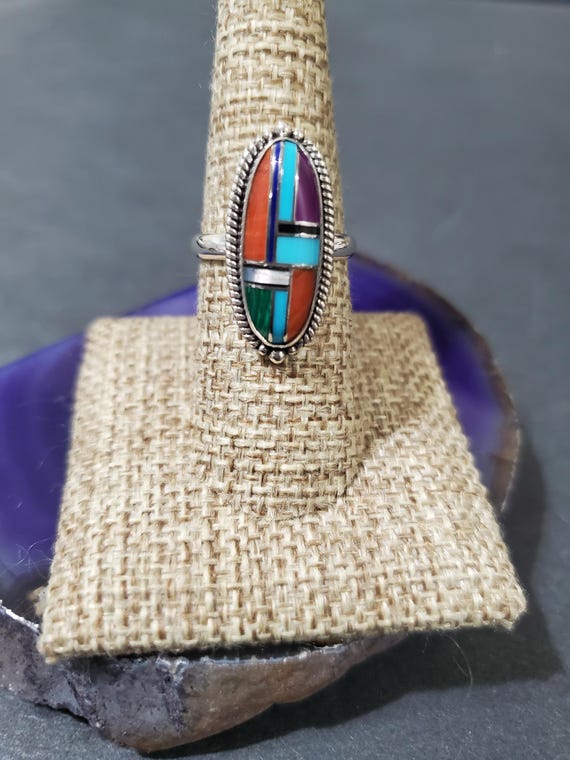 Inlay Multi Color Ring/Mosaic Ring/Color Mosaic Ring/Multiple Color Ring/Handmade Color Ring/Sterling Silver Ring/Mix Color Design Ring