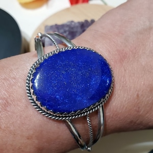 Blue Lapis Lazuli Cuff/ Natural Lapis Lazuli Cuff/ Sterling Silver Bracelet/Blue Stone Cuff/Large Lapis Cuff /Gift For Her/Br03