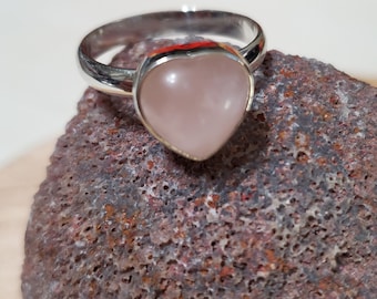 Heart Rose Quartz Ring/Pink Rose Quartz Ring/Heart Ring/Heart/Sterling Silver/Pink Stone Heart Ring/Valentine Gift