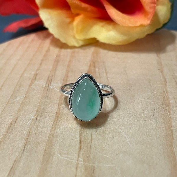 Teardrop Jade Ring/Simple Jade Ring/Pear Shape Jade Ring /Sterling Silver/Ring Green Jade /Made In USA/Gifts For Her