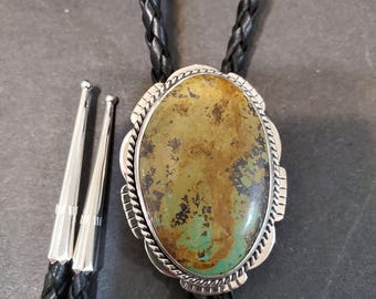 Turquoise Bolo Tie /Green Turquoise Bolo Tie/Leather Bolo Tie /Genuine 925 Sterling Silver Bolo/Matrix Turquoise Bolo Tie/Gift For Her/B116