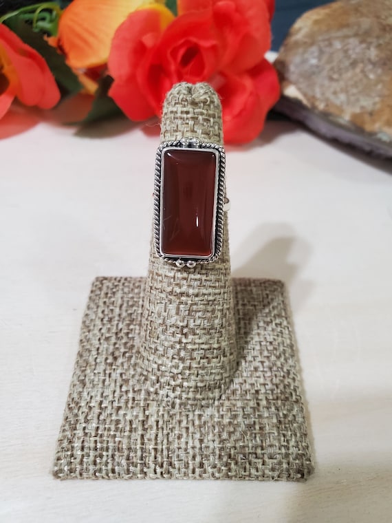 Large Red Carnelian Ring/Statement Ring/Handmade Jewelry/Sterling Silver/Natural Red Carnelian /Rectangular Carnelian Ring/Gift For Her