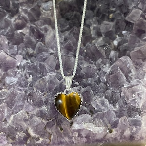 Tiger Eye Heart Pendant/925 Sterling Silver/ Heart Necklace/ Tiger Eye Heart Necklace / Natural Tiger Eye Heart Necklace/Made In USA