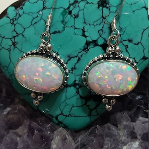Large White Opal Earring/Genuine 925/Sterling Silver/Bridesmaid Jewelry/October Birthstones Earring/Opal Earring/Dangle/Made In USA