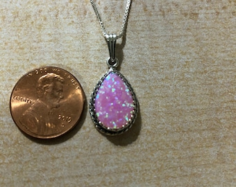 Collar de ópalo de fuego rosa/Colgante de ópalo rosa/Cadena de plata/Joyería de ópalo/Regalo de dama de honor/Colgante de lágrima/Regalo para ella