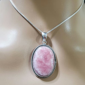 Rhodochrosite Stone Necklace /Sterling Silver/Large Pink Stone Pendant/Healing Necklace /Natural Rhodochrosite Pendant/LL11