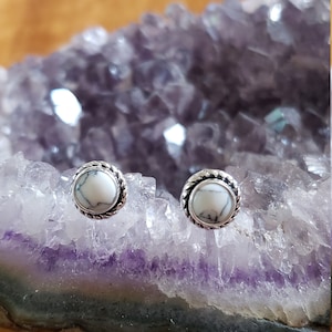 White Buffalo Turquoise Stud Earring/Sterling Silver/Handmade Jewelry/Small Stud Earring
