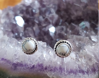 White Buffalo Turquoise Stud Earring/Sterling Silver/Handmade Jewelry/Small Stud Earring