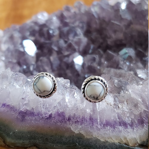 925forher White Buffalo Turquoise Stud Earrings Sterling Etsy