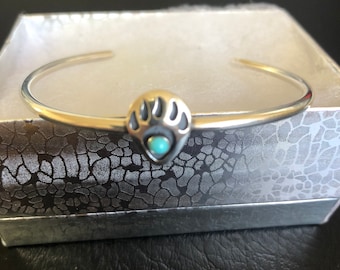Bear Paws Bracelet Cuff / Turquoise Cuff / Sterling Silver/ Bear Paws / Turquoise Bear Paws Bracelet Cuff