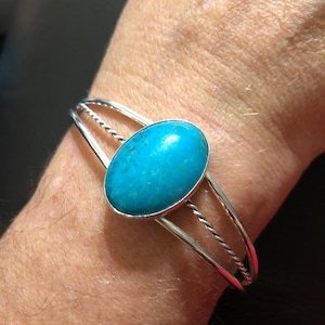 Large Blue turquoise Cuff/Turquoise Bracelet/Statement Cuff/Sterling Silver/Handmade /Bridesmaid Gift /Gift For Her