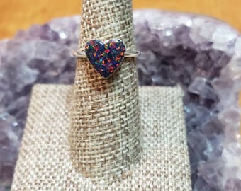 Black Fire Opal Ring/Heart Statement Ring/Heart Ring /Valentine Gift/Sterling Silver/Gift For Her/Silver Ring