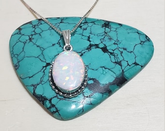 Fire Opal Necklace/Opal Pendant/Sterling Silver/Box Chain/White Opal/Bridesmaid Jewelry/Gift