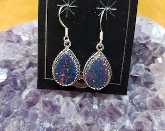 Teardrop Earring/Black Fire Opal/Gift For Her/Sterling Silver/Handmade Jewelry/Birthday Gift