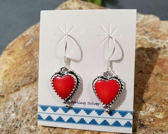 Heart Red Coral  Earring /Sterling Silver /Opal Heart/Red Coral /Valentine Gift/Coral