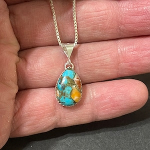 Mohave Turquoise Pendant Necklace/Turquoise Copper Pendant/Spiny Oyster Turquoise Pendant/925 Sterling/Everyday Jewelry/Gift For Her
