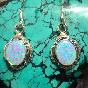 Blue Opal Earring / Sterling Silver /Fire Opal / Blue Opal /Southwestern Jewelry/ Made In USA