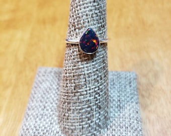 Black Fire Opal Ring/Small Opal Ring/Opal Ring Jewelry/Sterling Silver/Stackable Opal Ring/Silver Ring