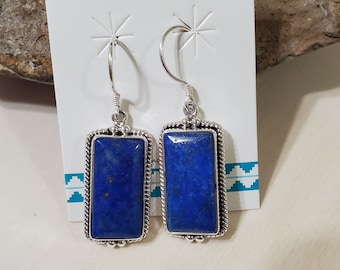 Blue Lapis Earring/Lapis Lazuli Earring/Blue Stone Earring/Blue Lapis Earring/Sterling Silver/Rectangular Earring/Gift
