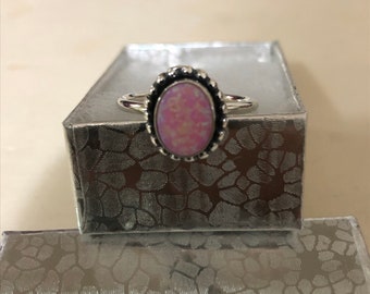 Dainty Pink Opal Ring/Small Opal Ring/Sterling Silver Ring/Fire Opal Ring / Made In USA