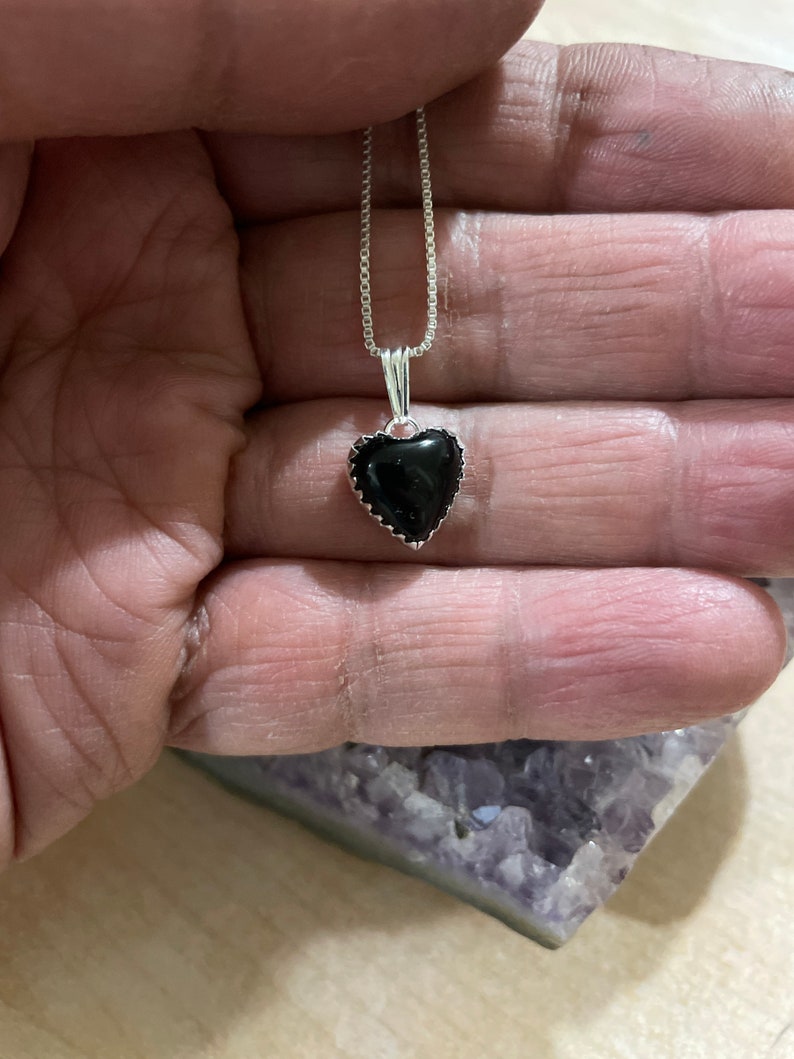 Black Onyx Heart Pendant/Sterling Silver/ Heart Necklace/ Black Stone Heart Pendant/ Black Heart Necklace/Made In USA image 3