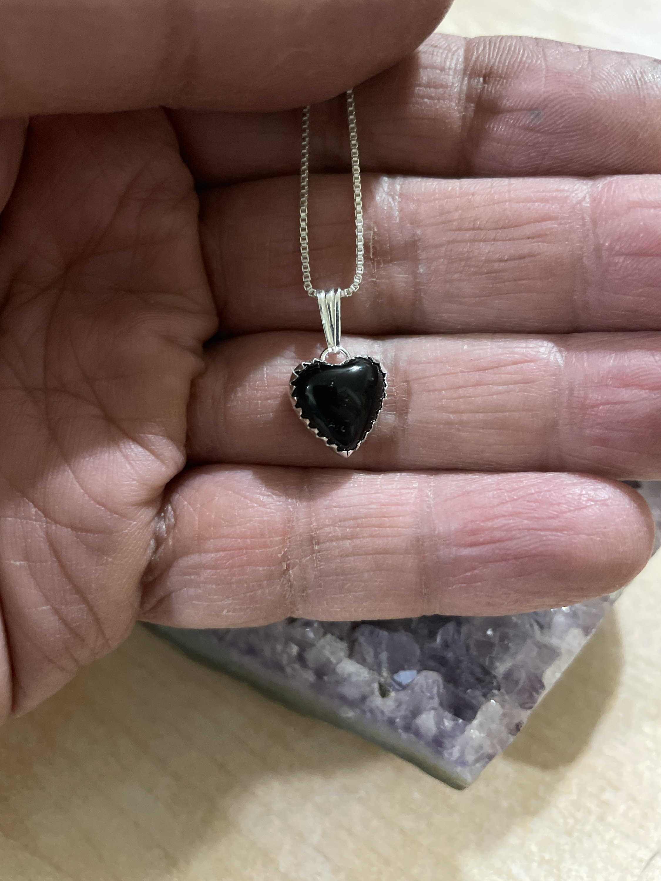 Black Onyx Heart Pendant/sterling Silver/ Heart Necklace