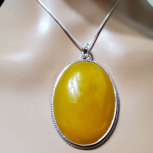 Yellow Agate Pendant/Large Yellow Stone Pendant/Large Size Yellow Agate Pendant Necklace/Sterling Silver Pendant/Yellow Pendant