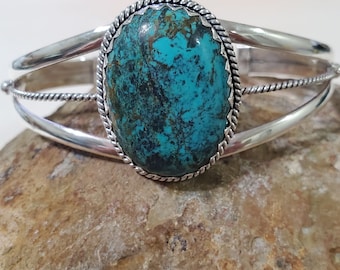Blue Turquoise Cuff/Sterling Silver Cuff/Tibetan Turquoise Cuff Bracelet/Turquoise Bangle/Turquoise Bracelet/ Matrix Turquoise Cuff/QT20