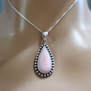 Pink Conch Shell Pendant Necklace/Conch Shell Pendant/925 Sterling Pendant/Teardrop Pink Conch Shell Pendant/Pink Shell Pendant/C03