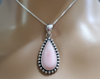Pink Conch Shell Pendant Necklace/Conch Shell Pendant/925 Sterling Pendant/Teardrop Pink Conch Shell Pendant/Pink Shell Pendant/C03