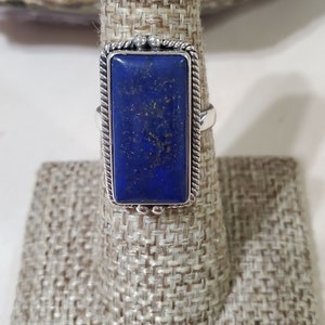 Blue Lapis Lazuli Ring/Large Lapis Ring/Natural Blue Lapis Ring/Blue Stone Ring /Sterling Silver Ring/Rectangular Ring/Gift For Her
