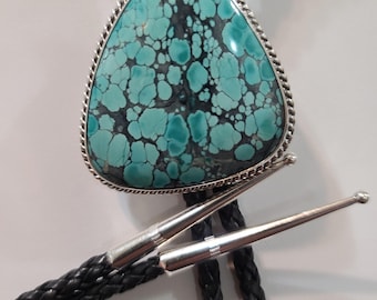 Turquoise Bolo Tie /Blue Turquoise Bolo Tie/Leather Bolo Tie /Genuine 925 Sterling Silver Bolo/Matrix Turquoise Bolo Tie/Gift For Her/B78