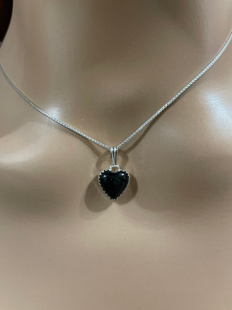 Black Onyx Heart Pendant/Sterling Silver/ Heart Necklace/ Black Stone Heart Pendant/ Black Heart Necklace/Made In USA image 1