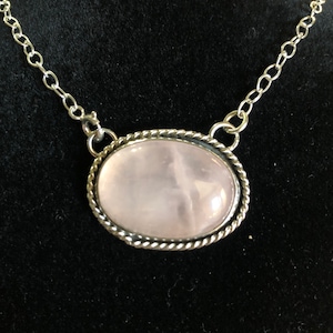 Rose Quartz Stone Necklace /Sterling Silver/Large Pink Stone Pendant/Pink Stone Agate /Handmade Jewelry/Bridesmaid Jewelry/Made In USA